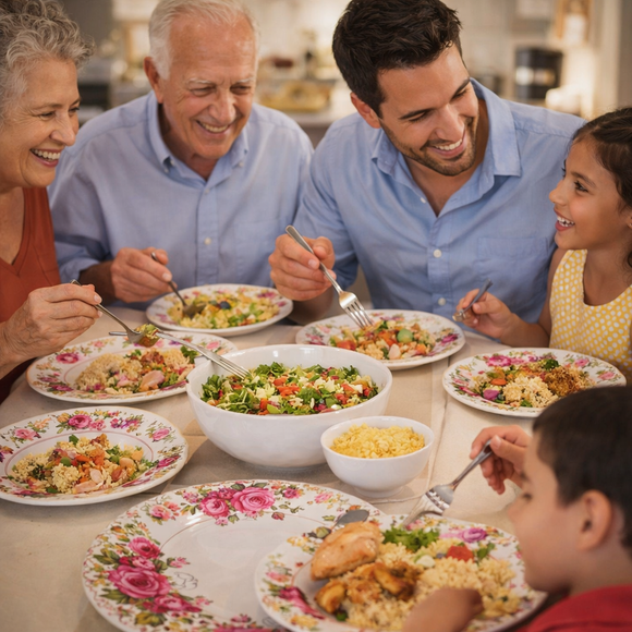 Comfy Homes 41 Pcs Lightweight Dinner Set | Round Design with Dinner Plates, Small Plates, Serving Tray, Bowls with Lids, Spoons & Serving Spoons | Unbreakable & Lightweight Dinnerware