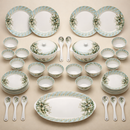 Comfy Homes Round Melamine 41 Pcs Dinner Set | 6 Dinner Plates, 6 Small Plates, 1 Serving Tray, 3 Big Serving Bowls with Lid, 12 Small Bowls, 6 Spoons, 4 Serving Spoons (Verdant Bloom)-1