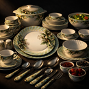 Comfy Homes Round Melamine 41 Pcs Dinner Set | 6 Dinner Plates, 6 Small Plates, 1 Serving Tray, 3 Big Serving Bowls with Lid, 12 Small Bowls, 6 Spoons, 4 Serving Spoons (Verdant Bloom)-3