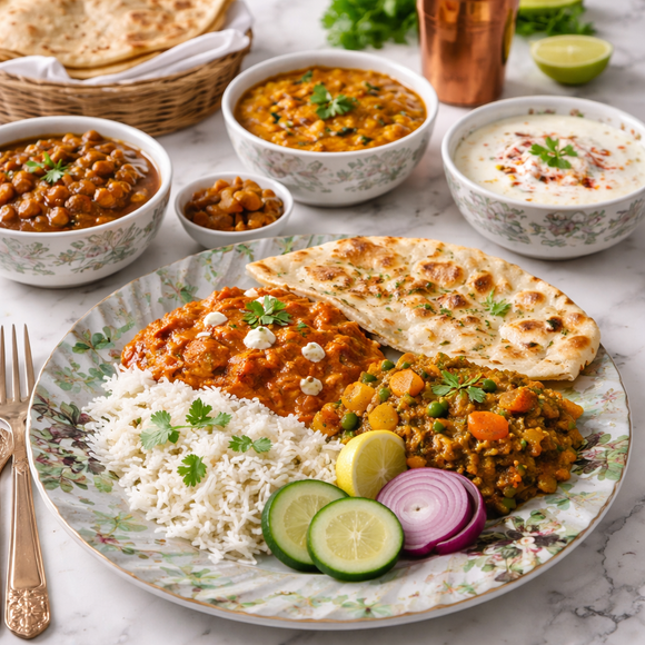 Comfy Homes Round Melamine 41 Pcs Dinner Set | 6 Dinner Plates, 6 Small Plates, 1 Serving Tray, 3 Big Serving Bowls with Lid, 12 Small Bowls, 6 Spoons, 4 Serving Spoons (Verdant Bloom)