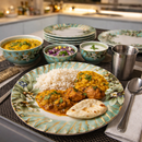 Comfy Homes Round Melamine 41 Pcs Dinner Set | 6 Dinner Plates, 6 Small Plates, 1 Serving Tray, 3 Big Serving Bowls with Lid, 12 Small Bowls, 6 Spoons, 4 Serving Spoons (Verdant Bloom)-7