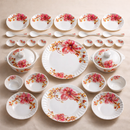 Comfy Homes 24 Pcs Lightweight Dinner Set | Round Design with Dinner Plates, Small Plates, Serving Tray, Bowls with Lids, Spoons & Serving Spoons | Unbreakable & Lightweight Dinnerware (Serene Gardenia)-1