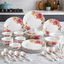 Comfy Homes 41 Pcs Lightweight Dinner Set | Round Design with Dinner Plates, Small Plates, Serving Tray, Bowls with Lids, Spoons & Serving Spoons | Unbreakable & Lightweight Dinnerware (Serene Gardenia)-2