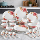 Comfy Homes 32 Pcs Lightweight Dinner Set | Round Design with Dinner Plates, Small Plates, Serving Tray, Bowls with Lids, Spoons & Serving Spoons | Unbreakable & Lightweight Dinnerware (Serene Gardenia)-2