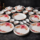 Comfy Homes 24 Pcs Lightweight Dinner Set | Round Design with Dinner Plates, Small Plates, Serving Tray, Bowls with Lids, Spoons & Serving Spoons | Unbreakable & Lightweight Dinnerware (Serene Gardenia)-5