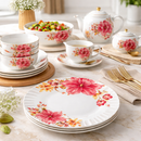 Comfy Homes 32 Pcs Lightweight Dinner Set | Round Design with Dinner Plates, Small Plates, Serving Tray, Bowls with Lids, Spoons & Serving Spoons | Unbreakable & Lightweight Dinnerware (Serene Gardenia)-6