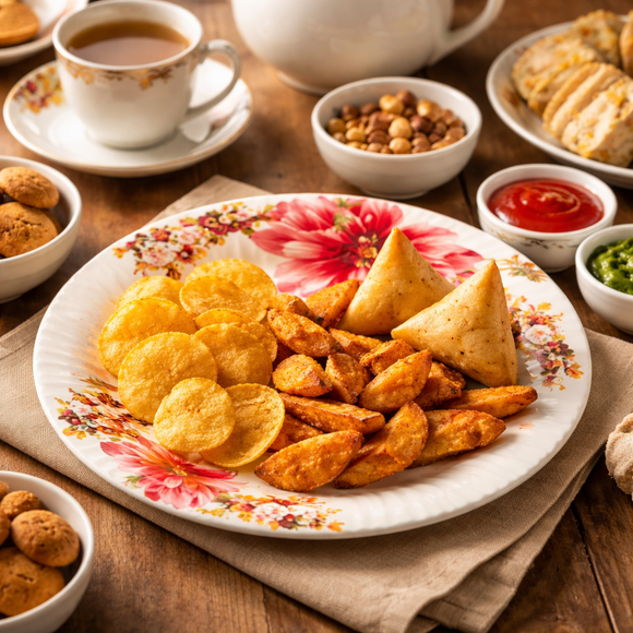 Comfy Homes 41 Pcs Lightweight Dinner Set | Round Design with Dinner Plates, Small Plates, Serving Tray, Bowls with Lids, Spoons & Serving Spoons | Unbreakable & Lightweight Dinnerware (Serene Gardenia)