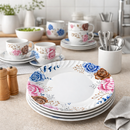 Comfy Homes 24 Pcs Lightweight Dinner Set | Round Design with Dinner Plates, Small Plates, Serving Tray, Bowls with Lids, Spoons & Serving Spoons | Unbreakable & Lightweight Dinnerware (Eden Elegance)-5