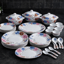 Comfy Homes Lightweight Dinner Set | Round Design with Dinner Plates, Small Plates, Serving Tray, Bowls with Lids, Spoons & Serving Spoons | Unbreakable & Lightweight Dinnerware (Eden Elegance)-6