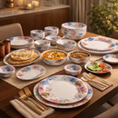 Comfy Homes 32 Pcs Lightweight Dinner Set | Round Design with Dinner Plates, Small Plates, Serving Tray, Bowls with Lids, Spoons & Serving Spoons | Unbreakable & Lightweight Dinnerware (Eden Elegance)-8