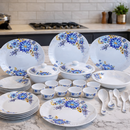 Comfy Homes 32 Pcs Lightweight Dinner Set | Round Design with Dinner Plates, Small Plates, Serving Tray, Bowls with Lids, Spoons & Serving Spoons | Unbreakable & Lightweight Dinnerware (Blossom Haven)-2