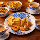 Comfy Homes 32 Pcs Lightweight Dinner Set | Round Design with Dinner Plates, Small Plates, Serving Tray, Bowls with Lids, Spoons & Serving Spoons | Unbreakable & Lightweight Dinnerware (Blossom Haven)-6