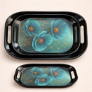 Comfy Homes Durable Multi-Use Premium Printed Rectangular Melamine Serve Ware Set with 3 Trays (Small, Medium & Large) (Blue Orchid)-1