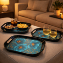 Comfy Homes Durable Multi-Use Premium Printed Rectangular Melamine Serve Ware Set with 3 Trays (Small, Medium & Large) (Blue Orchid)-2