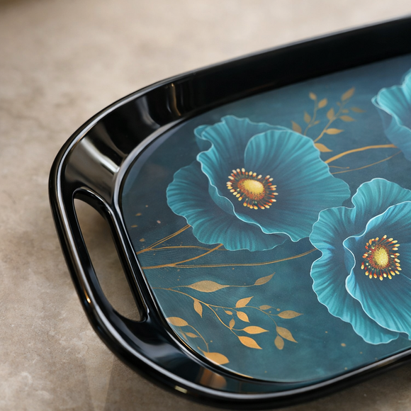 Comfy Homes Durable Multi-Use Premium Printed Rectangular Melamine Serve Ware Set with 3 Trays (Small, Medium & Large) (Blue Orchid)