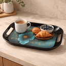Comfy Homes Durable Multi-Use Premium Printed Rectangular Melamine Serve Ware Set with 3 Trays (Small, Medium & Large) (Blue Orchid)-5