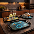 Comfy Homes Durable Multi-Use Premium Printed Rectangular Melamine Serve Ware Set with 3 Trays (Small, Medium & Large) (Blue Orchid)-7