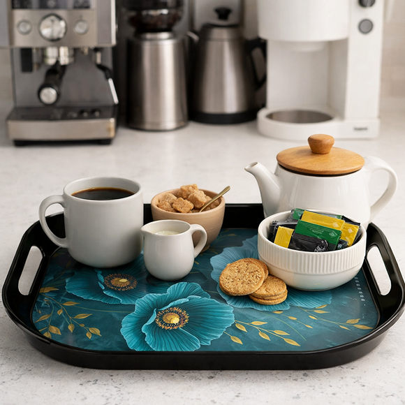 Comfy Homes Durable Multi-Use Premium Printed Rectangular Melamine Serve Ware Set with 3 Trays (Small, Medium & Large) (Blue Orchid)