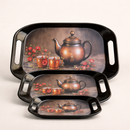 Comfy Homes Durable Multi-Use Premium Printed Rectangular Melamine Serve Ware Set with 3 Trays (Small, Medium & Large) (Arabian Teapot)-1