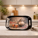 Comfy Homes Durable Multi-Use Premium Printed Rectangular Melamine Serve Ware Set with 3 Trays (Small, Medium & Large) (Arabian Teapot)-4