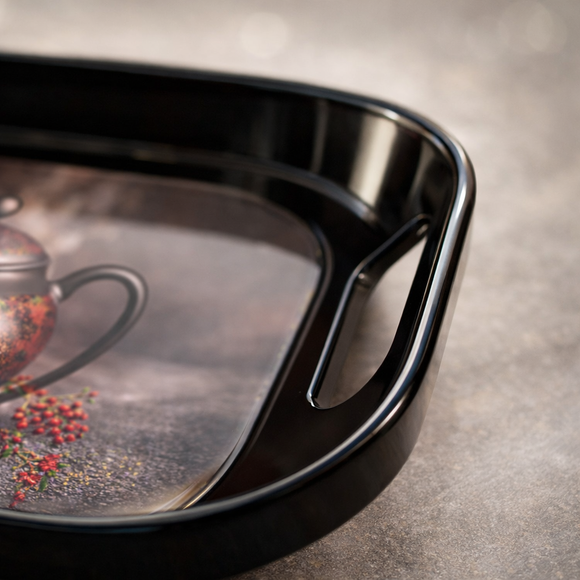 Comfy Homes Durable Multi-Use Premium Printed Rectangular Melamine Serve Ware Set with 3 Trays (Small, Medium & Large) (Arabian Teapot)