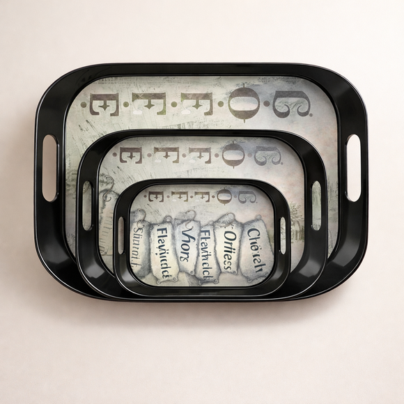 Comfy Homes Durable Multi-Use Premium Printed Rectangular Melamine Serve Ware Set with 3 Trays (Small, Medium & Large) (Coffee Bean)