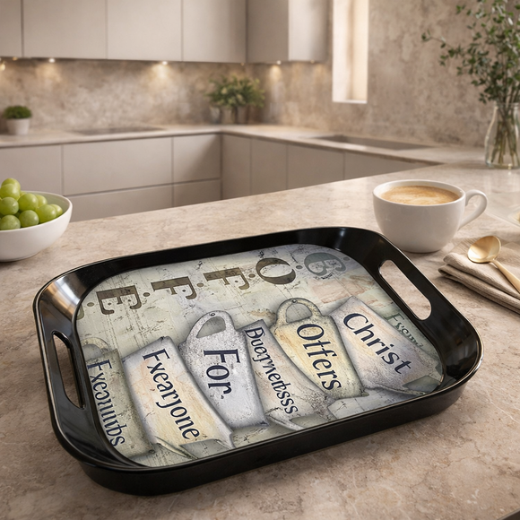 Comfy Homes Durable Multi-Use Premium Printed Rectangular Melamine Serve Ware Set with 3 Trays (Small, Medium & Large) (Coffee Bean)