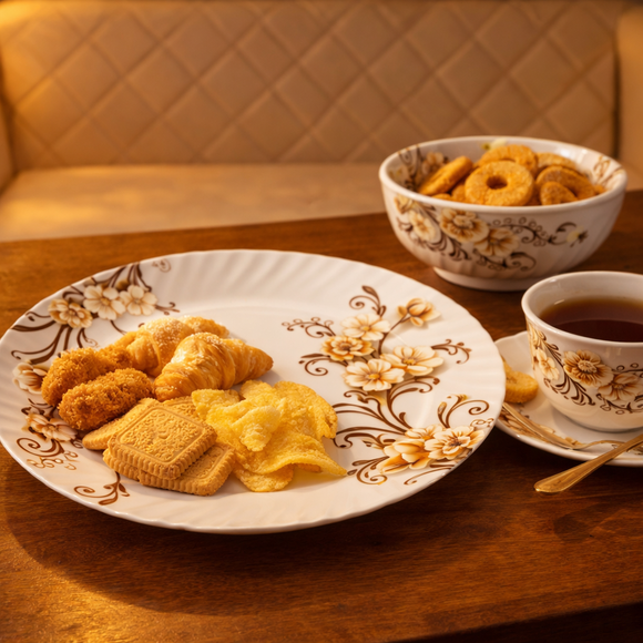 Comfy Homes Round Melamine 41 Pcs Dinner Set | 6 Dinner Plates, 6 Small Plates, 1 Serving Tray, 3 Big Serving Bowls with Lid, 12 Small Bowls, 6 Spoons, 4 Serving Spoons (Yellow Majesty)