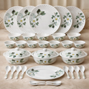 Comfy Homes Round Melamine 41 Pcs Dinner Set | 6 Dinner Plates, 6 Small Plates, 1 Serving Tray, 3 Big Serving Bowls with Lid, 12 Small Bowls, 6 Spoons, 4 Serving Spoons (White Blossom)-7