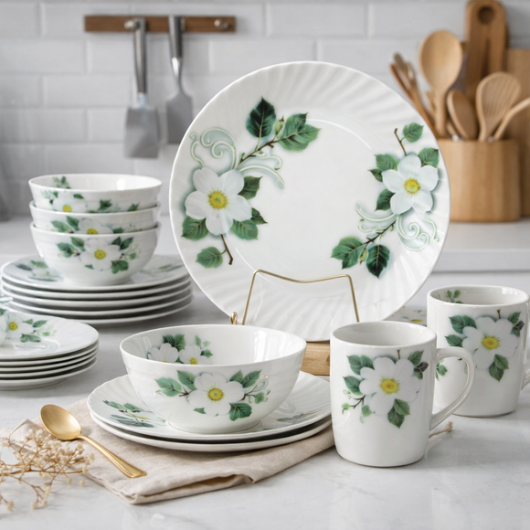 Design Your Own Elegant Dinnerware Collection | Comfy Homes Custom Melamine Dining Set (White Blossom)