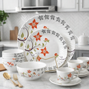 Comfy Homes Round Melamine 41 Pcs Dinner Set | 6 Dinner Plates, 6 Small Plates, 1 Serving Tray, 3 Big Serving Bowls with Lid, 12 Small Bowls, 6 Spoons, 4 Serving Spoons (Orange Blossom)-4