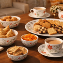 Comfy Homes Round Melamine 41 Pcs Dinner Set | 6 Dinner Plates, 6 Small Plates, 1 Serving Tray, 3 Big Serving Bowls with Lid, 12 Small Bowls, 6 Spoons, 4 Serving Spoons (Orange Blossom)-6