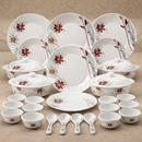 Comfy Homes Round Melamine 41 Pcs Floral Dinner Set | 6 Dinner Plates, 6 Small Plates, 1 Serving Tray, 3 Big Serving Bowls with Lid, 12 Small Bowls, 6 Spoons, 4 Serving Spoons (Blackkish Red Flora)-7