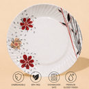 Comfy Homes Round Melamine 41 Pcs Floral Dinner Set | 6 Dinner Plates, 6 Small Plates, 1 Serving Tray, 3 Big Serving Bowls with Lid, 12 Small Bowls, 6 Spoons, 4 Serving Spoons (Blackkish Red Flora)-9