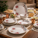 Comfy Homes Round Melamine 41 Pcs Floral Dinner Set | 6 Dinner Plates, 6 Small Plates, 1 Serving Tray, 3 Big Serving Bowls with Lid, 12 Small Bowls, 6 Spoons, 4 Serving Spoons (Blackkish Red Flora)-5