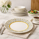 Comfy Homes Round Melamine 41 Pcs Dinner Set | 6 Dinner Plates, 6 Small Plates, 1 Serving Tray, 3 Big Serving Bowls with Lid, 12 Small Bowls, 6 Spoons, 4 Serving Spoons (Amara Luxe)-4