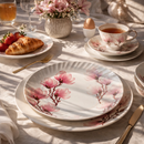 Comfy Homes Round Melamine 41 Pcs Dinner Set | 6 Dinner Plates, 6 Small Plates, 1 Serving Tray, 3 Big Serving Bowls with Lid, 12 Small Bowls, 6 Spoons, 4 Serving Spoons (Pink Blossom)-4