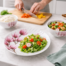 Comfy Homes Round Melamine 41 Pcs Dinner Set | 6 Dinner Plates, 6 Small Plates, 1 Serving Tray, 3 Big Serving Bowls with Lid, 12 Small Bowls, 6 Spoons, 4 Serving Spoons (Pink Blossom)-8