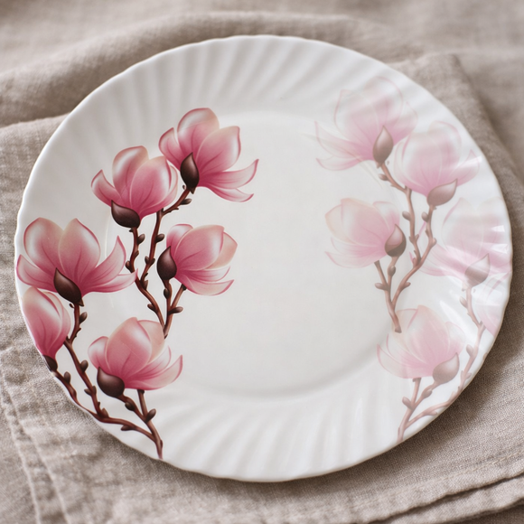 Comfy Homes Round Melamine 41 Pcs Dinner Set | 6 Dinner Plates, 6 Small Plates, 1 Serving Tray, 3 Big Serving Bowls with Lid, 12 Small Bowls, 6 Spoons, 4 Serving Spoons (Pink Blossom)