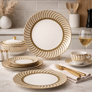 Comfy Homes Round Melamine 41 Pcs Dinner Set | 6 Dinner Plates, 6 Small Plates, 1 Serving Tray, 3 Big Serving Bowls with Lid, 12 Small Bowls, 6 Spoons, 4 Serving Spoons (Jasmine Glow)-3