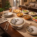 Comfy Homes 41 Pcs Melamine Dinner Set | Round Design with Dinner Plates, Small Plates, Serving Tray, Bowls with Lid, Spoons & Serving Spoons | Unbreakable & Lightweight Dinnerware (Majestic Highness)-4