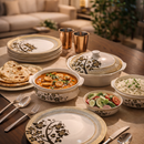 Comfy Homes 41 Pcs Melamine Dinner Set | Round Design with Dinner Plates, Small Plates, Serving Tray, Bowls with Lid, Spoons & Serving Spoons | Unbreakable & Lightweight Dinnerware (Majestic Highness)-1