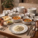 Comfy Homes Round Melamine 41 Pcs Floral Dinner Set | 6 Dinner Plates, 6 Small Plates, 1 Serving Tray, 3 Big Serving Bowls with Lid, 12 Small Bowls, 6 Spoons, 4 Serving Spoons (Royal Black)-1