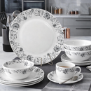 Comfy Homes Round Melamine 41 Pcs Floral Dinner Set | 6 Dinner Plates, 6 Small Plates, 1 Serving Tray, 3 Big Serving Bowls with Lid, 12 Small Bowls, 6 Spoons, 4 Serving Spoons (Royal Black)-8