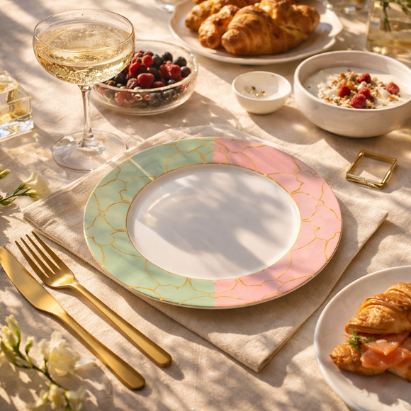 Comfy Homes Round Melamine 41 Pcs Dinner Set | 6 Dinner Plates, 6 Small Plates, 1 Serving Tray, 3 Big Serving Bowls with Lid, 12 Small Bowls, 6 Spoons, 4 Serving Spoons (The Nawabi Series)