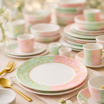 Comfy Homes Round Melamine 41 Pcs Dinner Set | 6 Dinner Plates, 6 Small Plates, 1 Serving Tray, 3 Big Serving Bowls with Lid, 12 Small Bowls, 6 Spoons, 4 Serving Spoons (The Nawabi Series) - 0