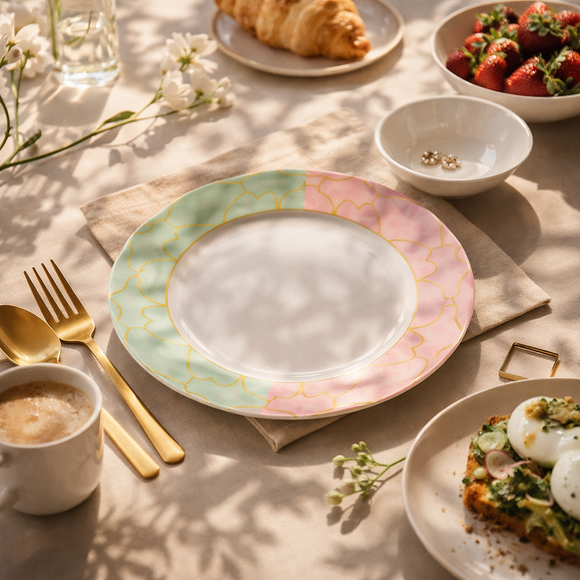 Comfy Homes Round Melamine 41 Pcs Dinner Set | 6 Dinner Plates, 6 Small Plates, 1 Serving Tray, 3 Big Serving Bowls with Lid, 12 Small Bowls, 6 Spoons, 4 Serving Spoons (The Nawabi Series)