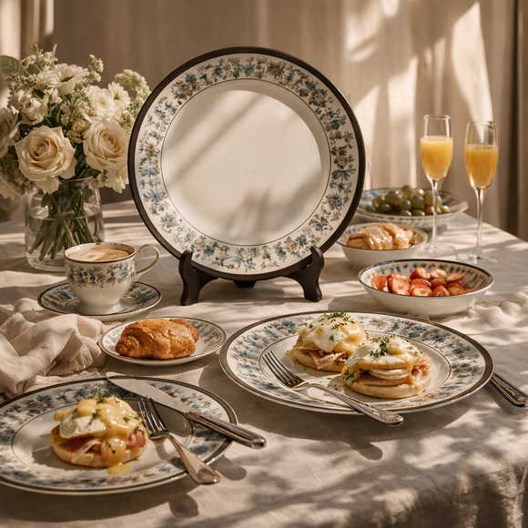 Comfy Homes Round Melamine 41 Pcs Dinner Set | 6 Dinner Plates, 6 Small Plates, 1 Serving Tray, 3 Big Serving Bowls with Lid, 12 Small Bowls, 6 Spoons, 4 Serving Spoons (Nizam Gold)