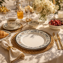 Comfy Homes Round Melamine 41 Pcs Dinner Set | 6 Dinner Plates, 6 Small Plates, 1 Serving Tray, 3 Big Serving Bowls with Lid, 12 Small Bowls, 6 Spoons, 4 Serving Spoons (Nizam Gold)-8