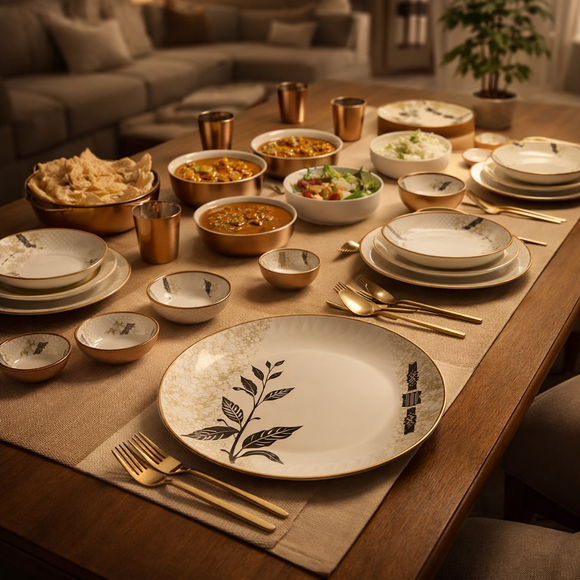 40 Pcs Melamine Dinner Set | Round Design with Dinner Plates, Small Plates, Serving Tray, Bowls with Lids, Spoons & Serving Spoons | Unbreakable & Lightweight Dinnerware (Matte Black)